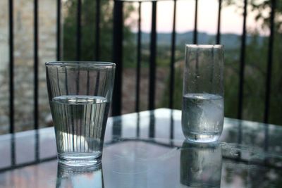 Close-up of water in glass on table