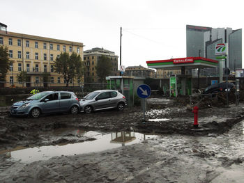 Cars on road in rainy season