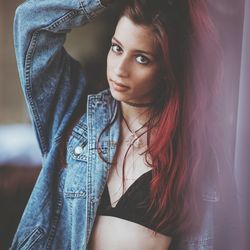 Portrait of beautiful woman in dyed hair