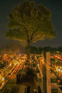 High angle view of illuminated city at night