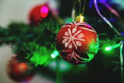 Close-up of illuminated christmas tree