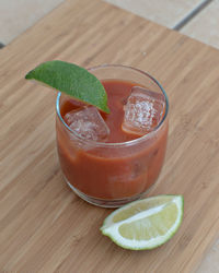 Close-up of juice on cutting board