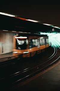 Blurred motion of train at subway station