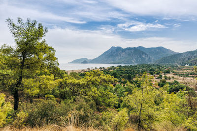 Scenic view of landscape and mountains against sky