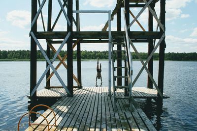 Man jumps into the lake