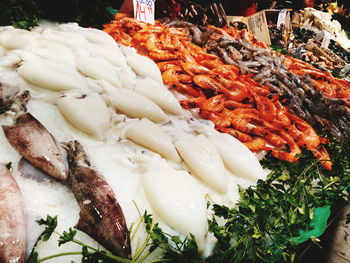 High angle view of meat in market