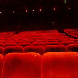 Close-up of red lights in row