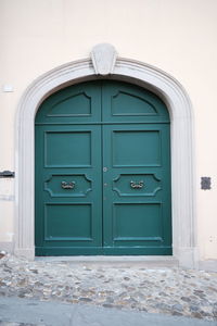 Closed door of building