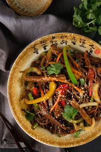 High angle view of food in bowl