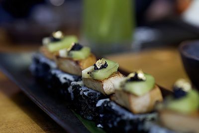 Close-up of sushi in plate on table