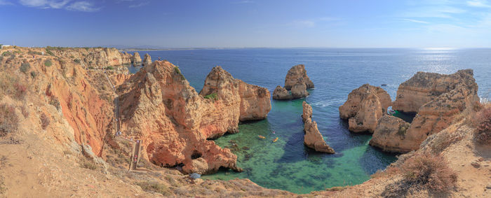 Panoramic view of rocks on beach against sky