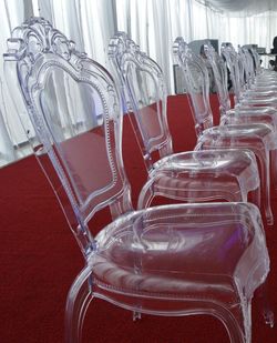 Close-up of empty glasses on table