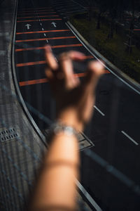High angle view of man on road