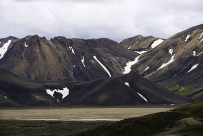 Snow covered mountain range iceland