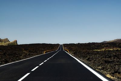 Empty road along landscape against clear sky