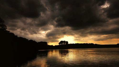 Scenic view of lake against sky during sunset