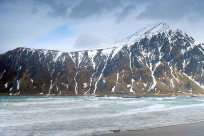 Scenic view of sea against sky during winter