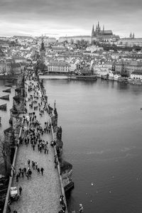 High angle view of city at waterfront