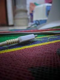 Surface level of multi colored pencils on table
