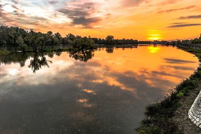 Scenic view of lake against sky during sunset