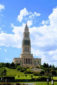 Low angle view of church against cloudy sky