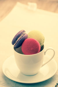 Close-up of dessert served on table