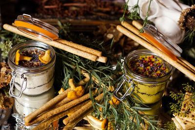 High angle view of food on table