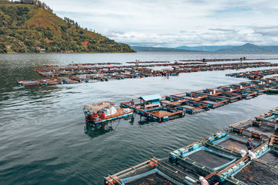 High angle view of boats in sea