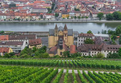 Scenic view of river by buildings in city