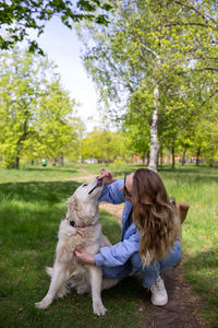 Dog running on field