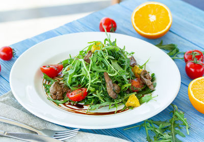 Close-up of salad served in plate