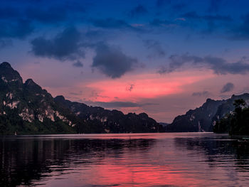 Scenic view of lake against sky during sunset