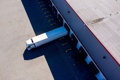 High angle view of truck parked by building