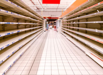 View of empty shelves in supermarket