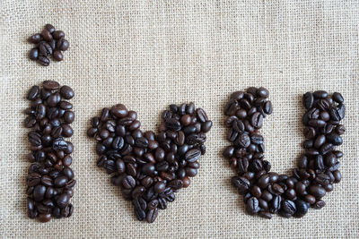 High angle view of coffee beans on table