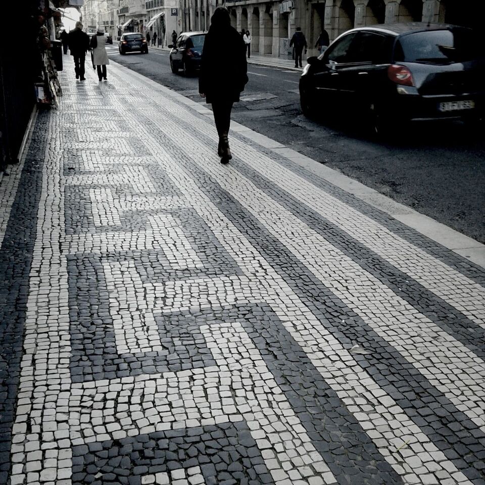 street, transportation, city, city life, walking, men, road marking, person, road, car, incidental people, zebra crossing, lifestyles, city street, land vehicle, large group of people, rear view, mode of transport, travel