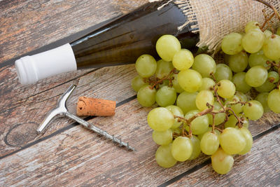 High angle view of grapes on table