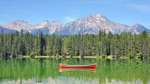 Scenic view of lake against mountain range