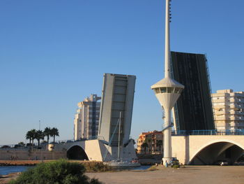 Modern buildings against clear sky