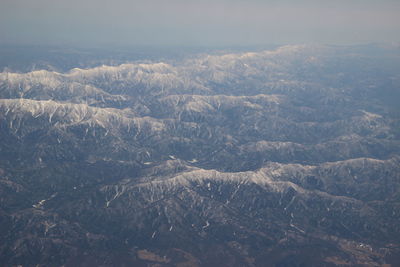 High angle view of mountain range against sky