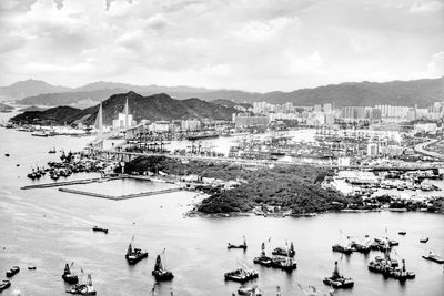 High angle view of boats in sea