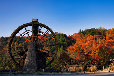 Beautiful autumn leaves and water wheel in japan