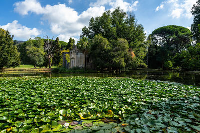 Ruins of a fake ancient temple at the english garden of caserta royal palace, campania, italy