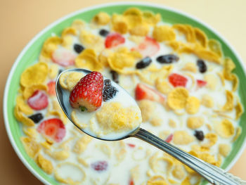 High angle view of breakfast served in bowl