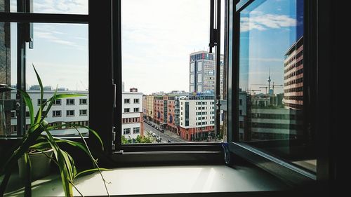 View of city through window