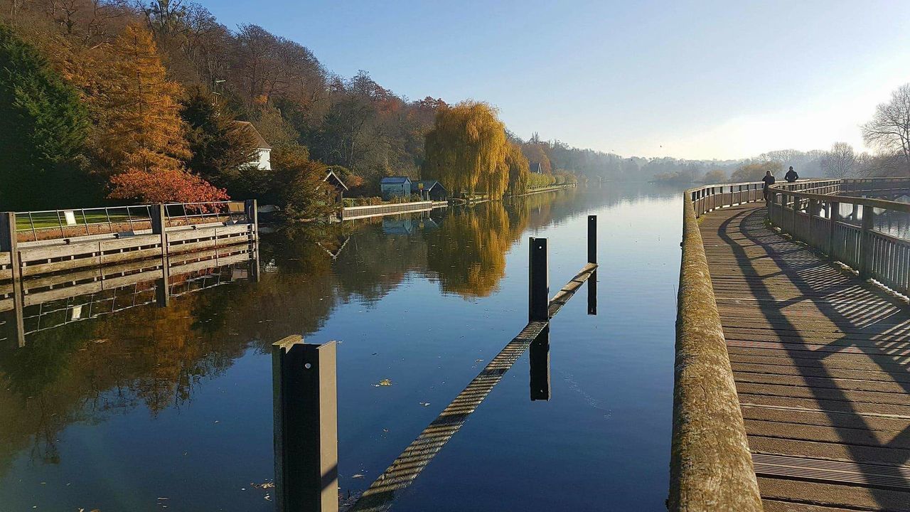 PIER OVER LAKE AGAINST SKY