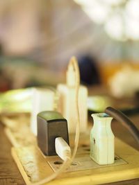 Close-up of switch light on wall