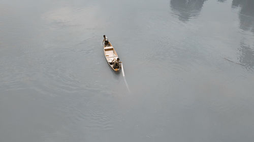 High angle view of boat in lake