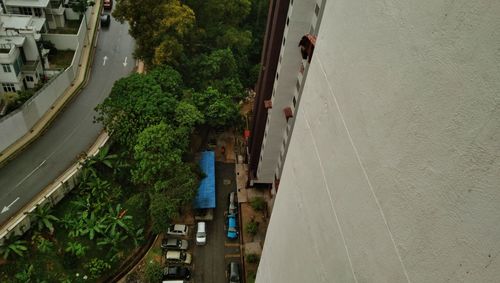 High angle view of road amidst buildings in city