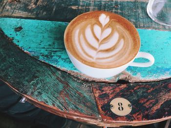 Close-up of cappuccino on table